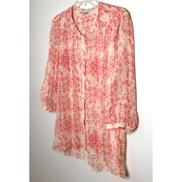 CAbi Emerson Silk Blouse in Cream and Coral Style 756 Size M - Picture 3 of 7